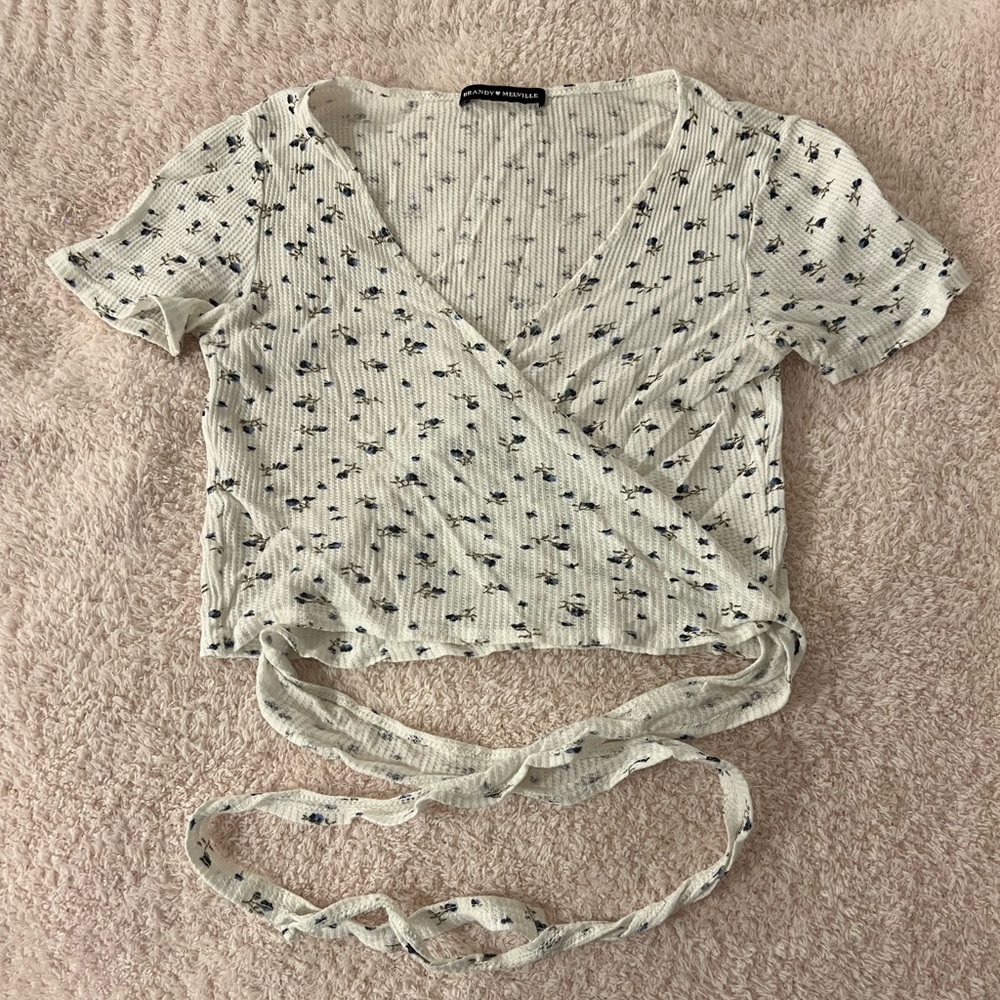Brandy Melville Waffle-Knit Wrap Front Crop Top